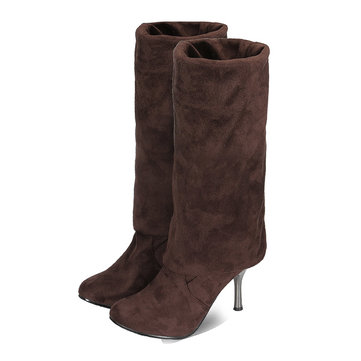 Femmes de plus de genou en daim extensibles chaussures à talons hauts bottes de loisirs